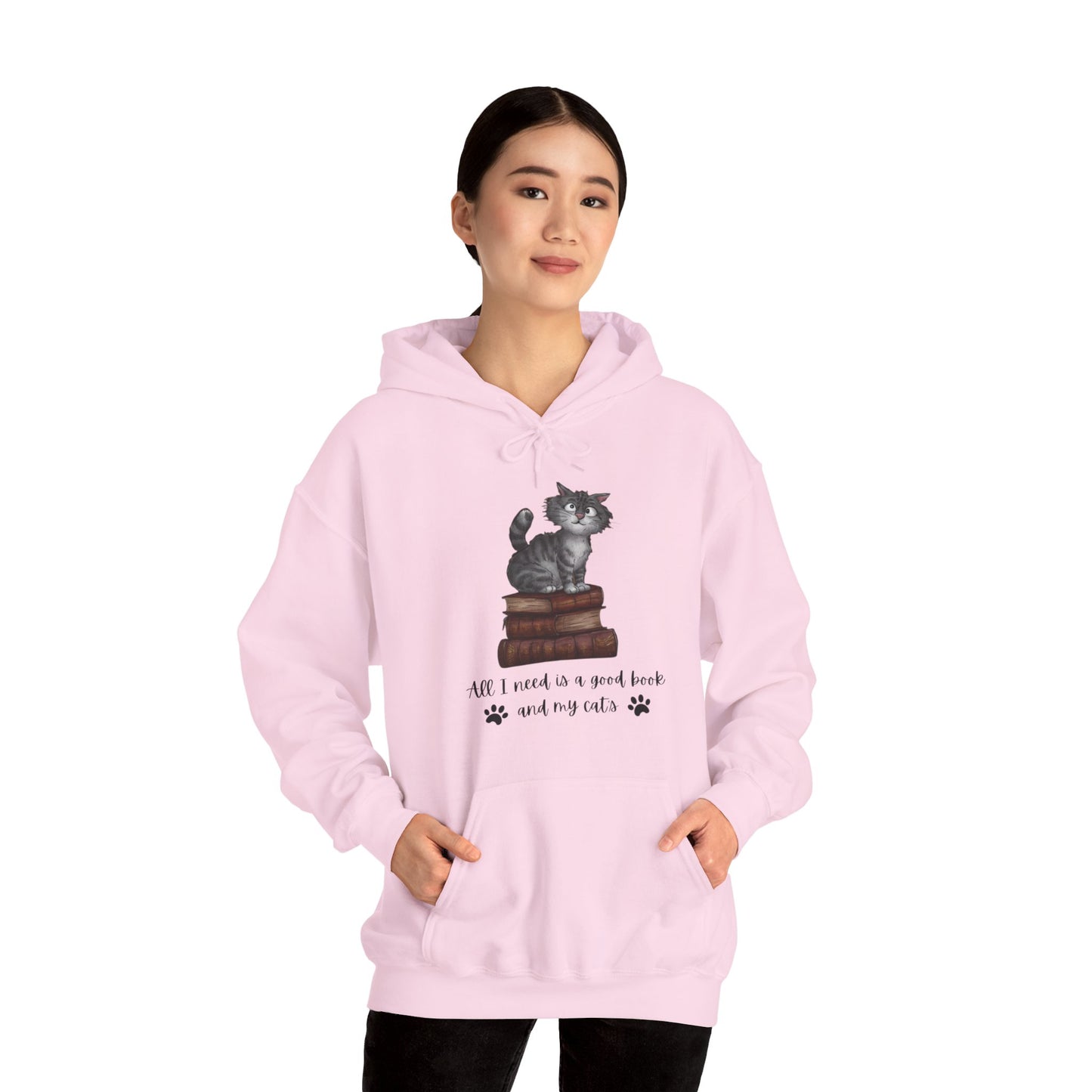 'All I need is a good book and my cats' TJMZ design Hooded Sweatshirt