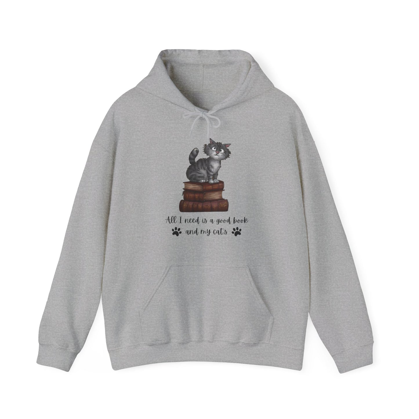 'All I need is a good book and my cats' TJMZ design Hooded Sweatshirt