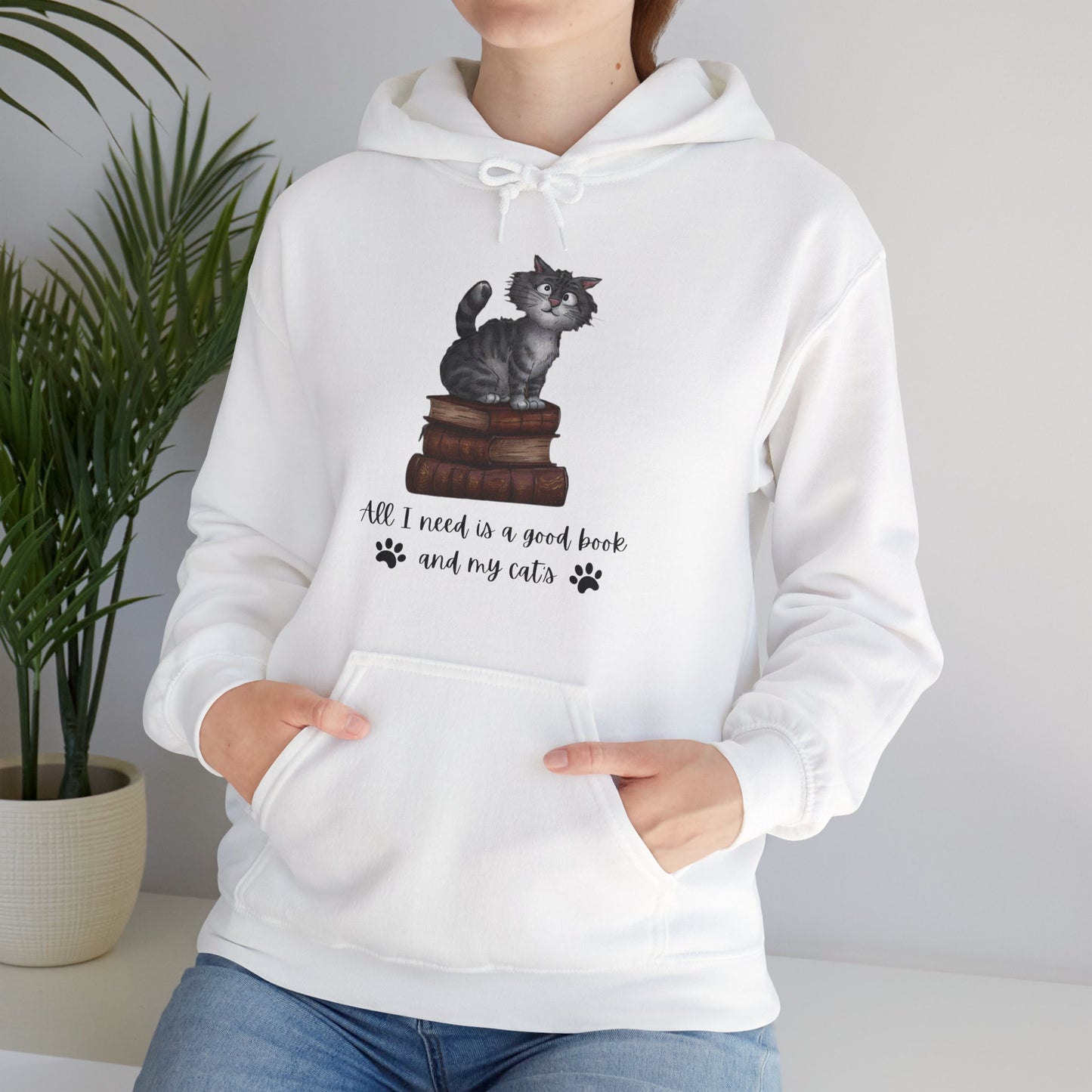 'All I need is a good book and my cats' TJMZ design Hooded Sweatshirt