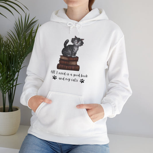 'All I need is a good book and my cats' TJMZ design Hooded Sweatshirt