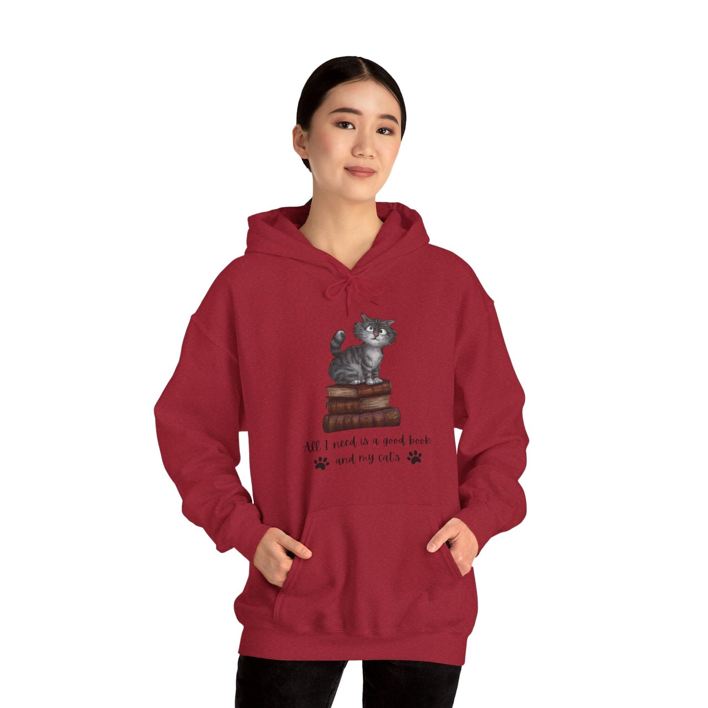 'All I need is a good book and my cats' TJMZ design Hooded Sweatshirt