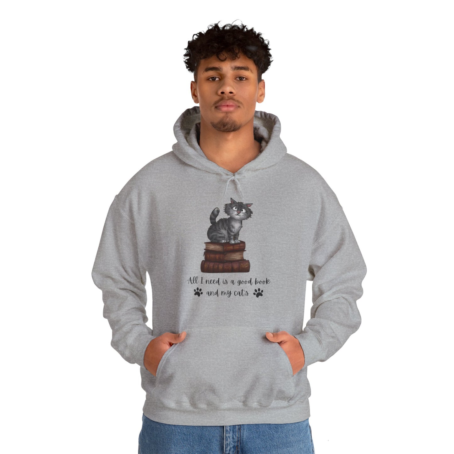 'All I need is a good book and my cats' TJMZ design Hooded Sweatshirt