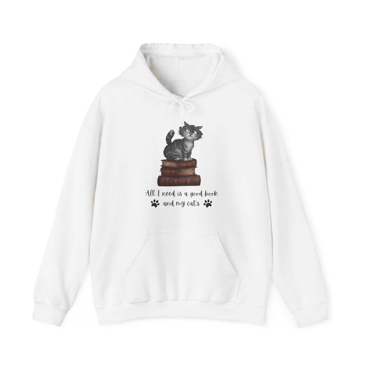 'All I need is a good book and my cats' TJMZ design Hooded Sweatshirt